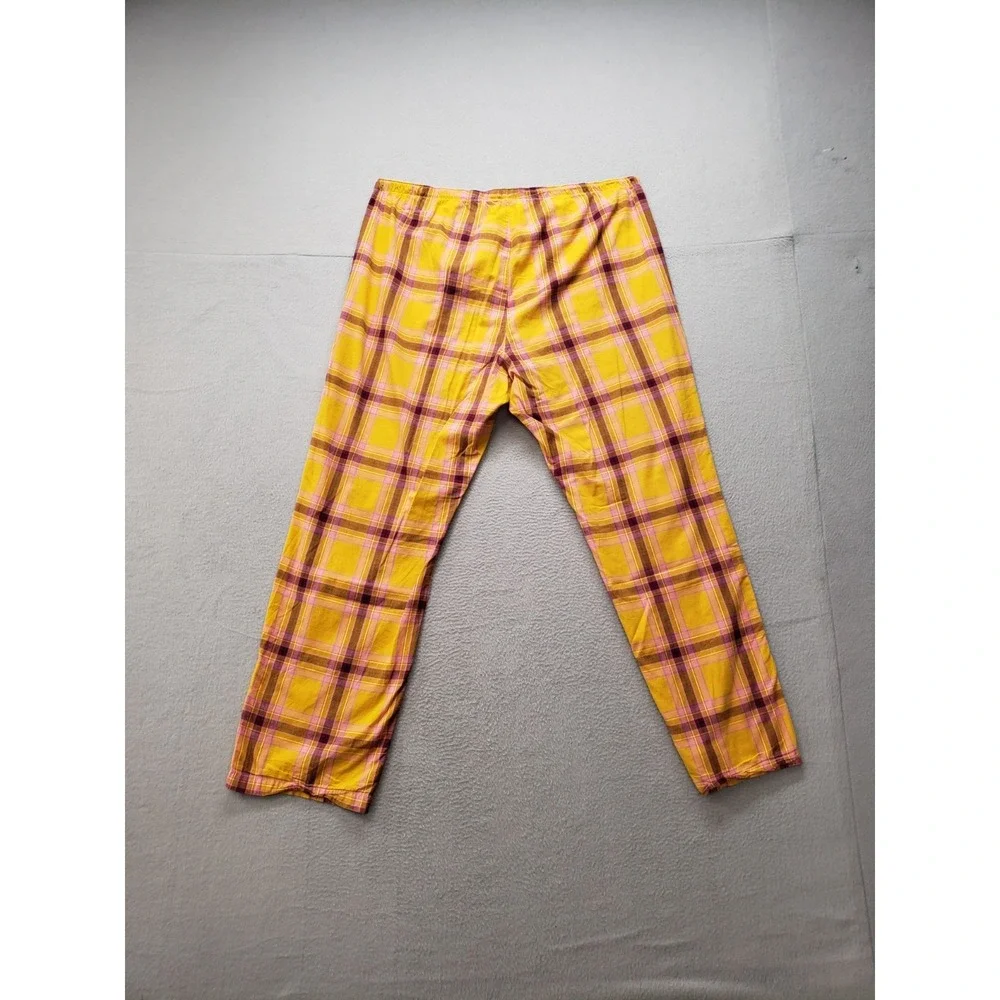 Old Navy Women Pajama Pant XL Yellow Plaid 100% Cotton Drawstring High Rise City